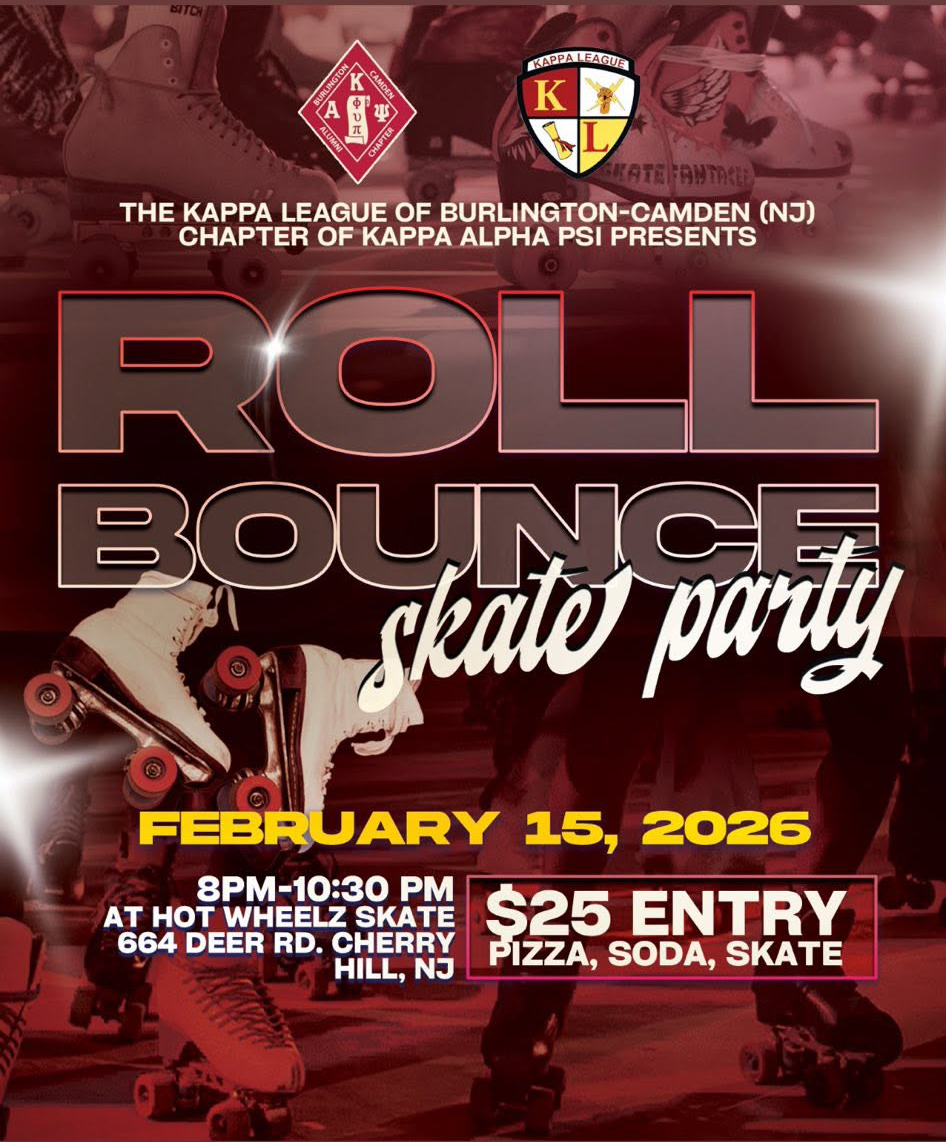 Flyer for the Burlington-Camden Kappa League Roll Bounce Skate Party